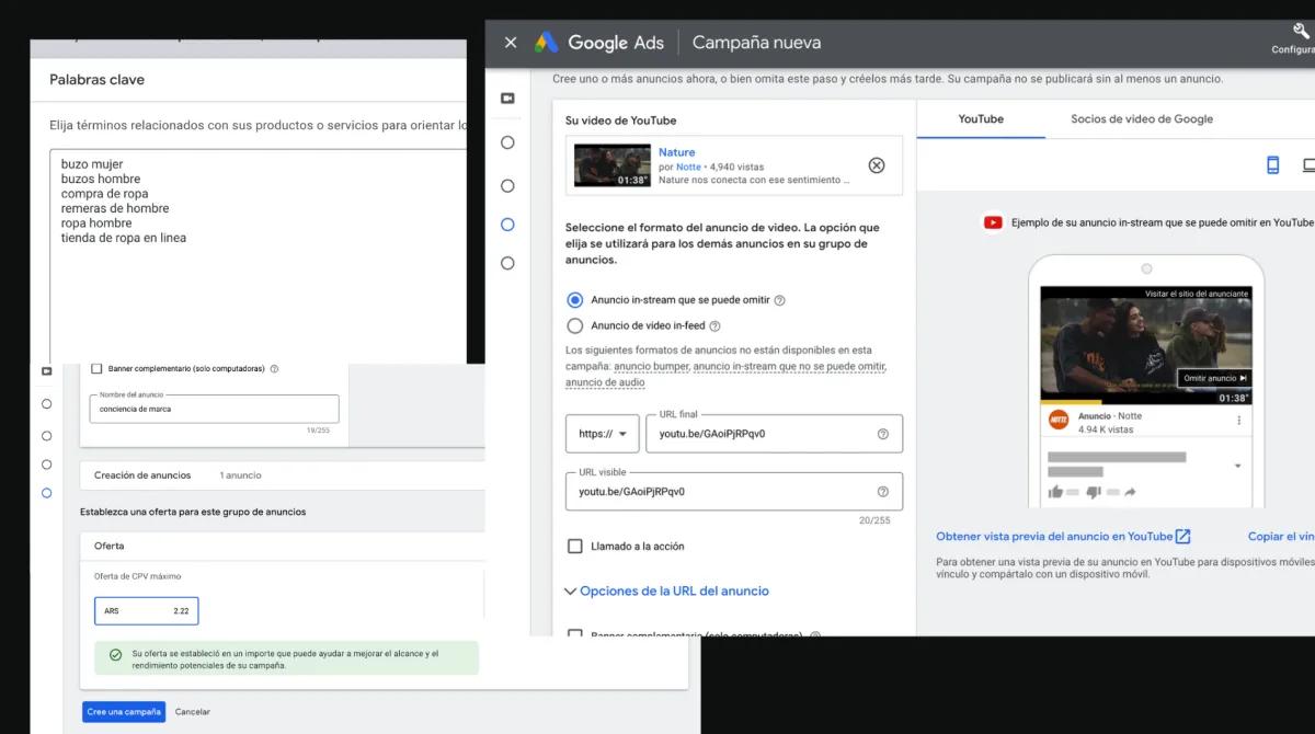La configuracion de tu campaña de Google Ads