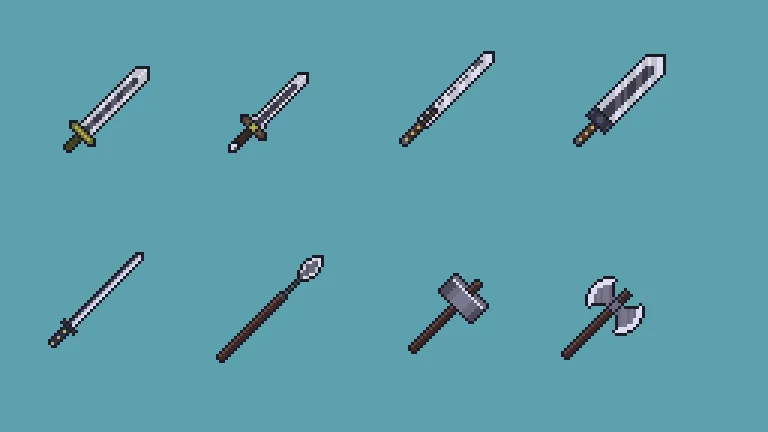 hare armas simples en pixel art para tu videojuego