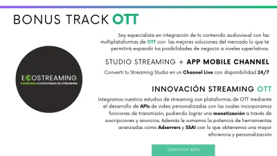 Experto en Ecosistemas técnicos y operativos de Streaming, asesoramiento y configución.