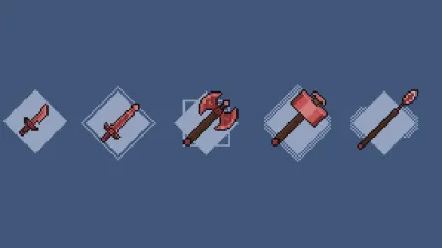 hare armas simples en pixel art para tu videojuego