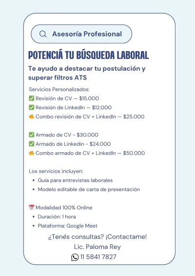 Armo tu Curriculum Vitae o Perfil de Linkedin para potenciar tu búsqueda laboral